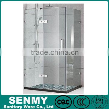 China manufacture 304 stainless steel hinge 3 panel glass shower tray frameless L shaped shower bath