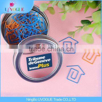 Eco-Friendly Factory Produced Unique custom house shape paper clips In Tin Box