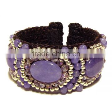 MMCF499A048 Handmade in Thailand Handwoven Amethyst Stone Beaded Bracelet Boho Fashion Jewelry Semiprecious Stone Summer 2016