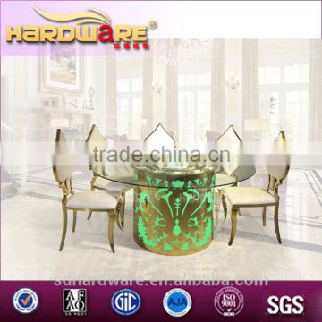 light up steel hotel dining banquet table,led round glass led table