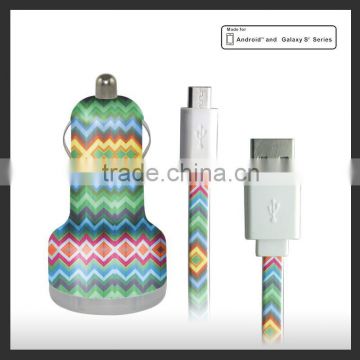 Factory Printed 2in1 Charger Combo with dual usb car charger,usb cable for phone accessories
