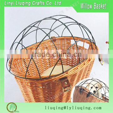 western style brown color Wicker Pet Bike Basket with handle