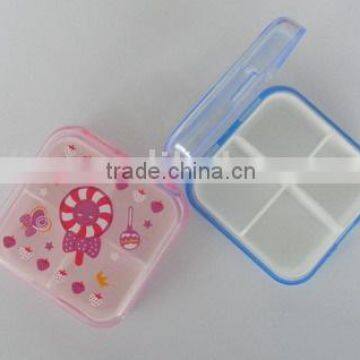 square shape plastic pill box with 4 cabins