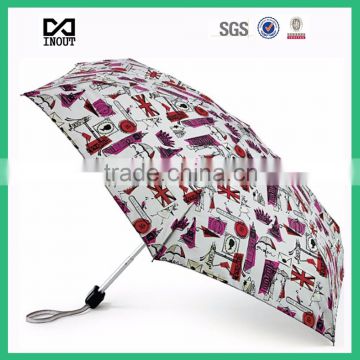 3 fold super mini umbrella with British Style heat transfer printing