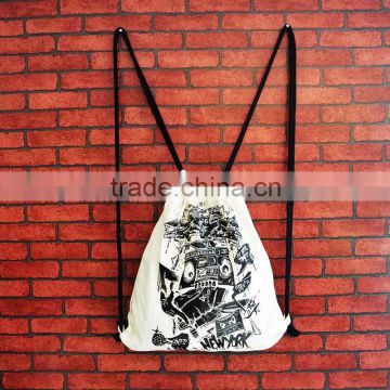 High quality rock style Canvas Backpack,black and white rucksack