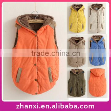 Wholesale casual girls winter autumn waist coat with hood faux fur vest women