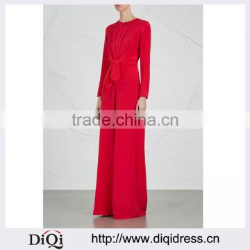 Wholasale Women Apparel Red Tie-front Wide-leg Strech Silk Jumpsuit(DQE0124J)