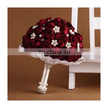 Cheery Red artificial wedding flowers bouquet with Bead decoration