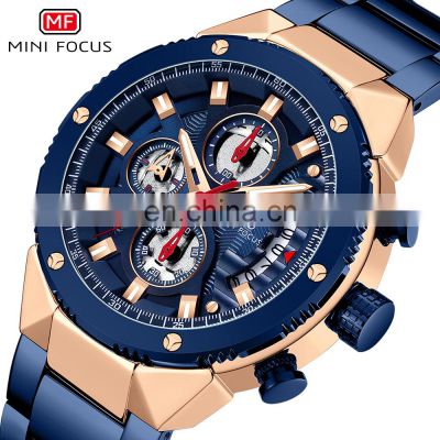 MINI FOCUS MF0397G Fashion Casual Quartz Wristwatches Multifunction Sub Dial Chronograph Sport Men Luxury Steel Strap Watch