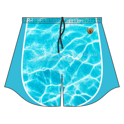 Sublimated Light Blue Rugby Shorts of Black Strings