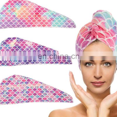 Top Rated Wholesale Mermaid Print Bath Fast Custom Long Turban Quick Dry Hair Drying Towel