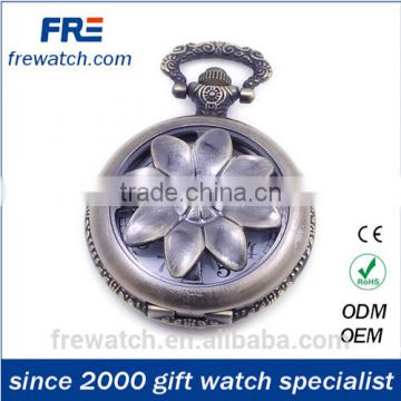 alloy quartz pendant watches with crowm and long chain skeleton round pocket watch with graving logo