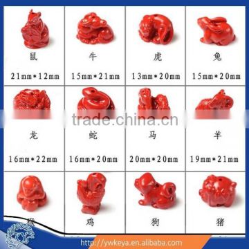 Red cinnabar zodiac pendant 12 chinese zodiac animals loose beads for jewelry making