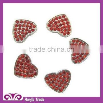 Heart Shape Alloy Buttons with Siam Rhinestone for Shoes