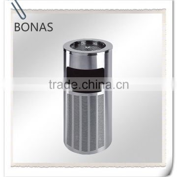 Perforated stainless steel outdoor rubbish bin with hole