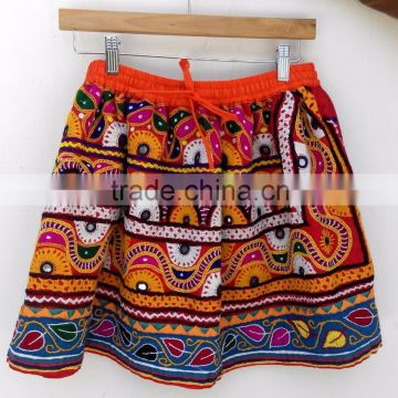 Multi color one size hand embroidered banjara short skirts bohemian