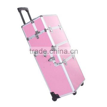 china professional trolley makep casmetic case beauty pink aluminum traveling makeup case