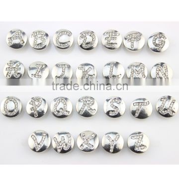 12mm Alloy With Rhinestone Alphabet Snap Button Fit Ginger Snap Jewelry