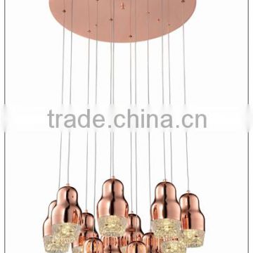LED pendant lamp with acrylic shade in golden aluminum