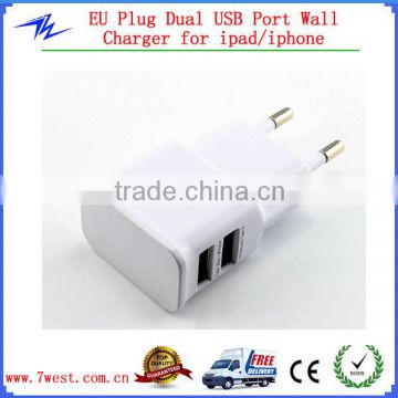 Best Selling EU Plug Dual USB Travel Wall Charger for iPhone/iPad/Samsung (White)