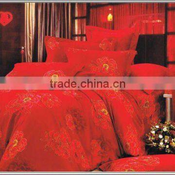 100% cotton wedding red color jacquard and embroidery bedding set