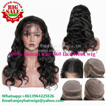 Factory direct wholesale 100% human hair 360 lace front wig body wave hair brazilian virgin hair