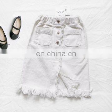 INS Korean version of autumn children's high waist split fringed denim skirt small fragrance A-line skirt girls skirt