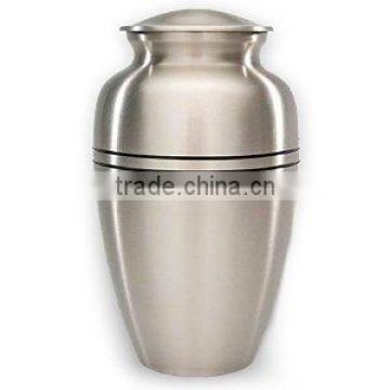 Tri-Band Brass Classic Cremation Urn With Pewter Finish