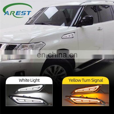 Carest 1 Pair LED DRL Side Fender Lights Daytime Running Lights With Yellow Turn Signal Lamp For Nissan Patrol 2014 - 2020