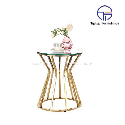 White natural marble base stainless steel top living room side table round small end table