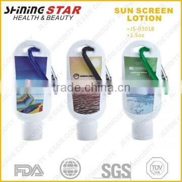 JS-03018 2015 new design sunscreen lotion 1.6oz with carabiner