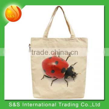 Women Fashion 3D Ladybug Printed Durable Canvas Tote Bag
