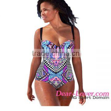 summer sexy mature Tribal Print Plus Size women swimwear one piece