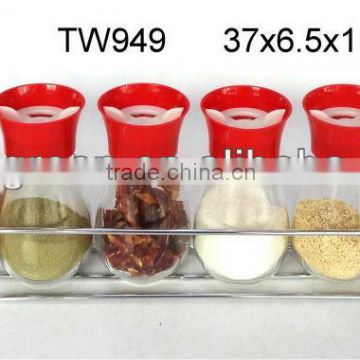 TW949 6pcs glass spice jar set with metal rack