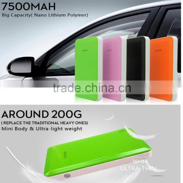 15mm Ultra-Thin 7500mAh Jump Starter power bank For 12V Petrol Car power bank built in cable