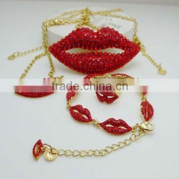 Red stone lip shape jewelry necklace set