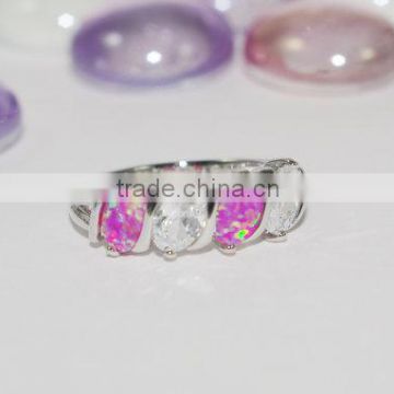 falak gems Pink Opal and Crystal Ring - Opal Jewelry - Pink Rainbow Opal Ring - Oval Opal Ring, Pink Fire Opal Ring