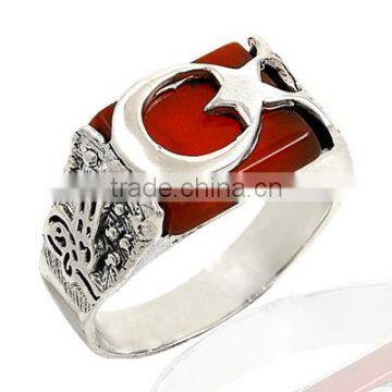 925K Sterling SilverTurkish Moon Star Flag Men Ring