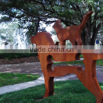 theme park statue metal craft dog garden corten steel sculpture