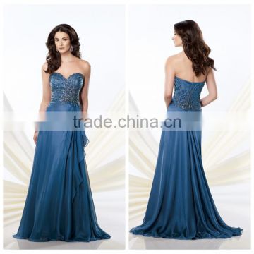 new design sleeveless dark blue bead long train evening dress