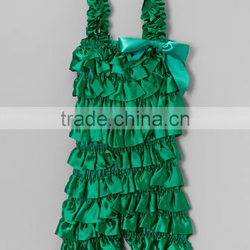 Hot Green Girl Satin Rompers With Ruffle Toddler Girls Clothing Z-SP80804-4