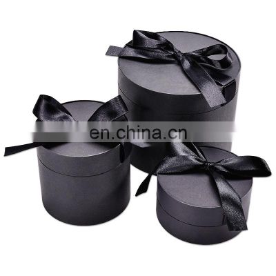 3 box circular paper round black roll packaging with ribbon custom empty gift cardboard box without logo