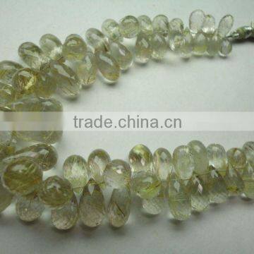 Golden Rutile quartz Briolette Beads drops Strand