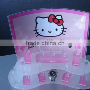 Acrylic Hello Kitty kids watch counter display rack Acrylic Watches Clocks Multi-Level Display C-Ring Stand