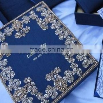 Royal Blue Luxury box in gold hand embroidery