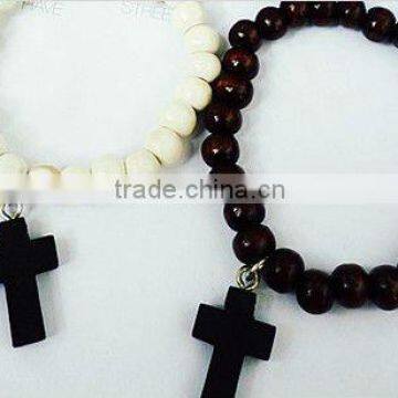 wood bead bracelet with cross