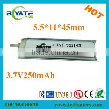 551145 3.7v 250mah lithium polymer battery small lithium polymer battery cheap lipo batteries