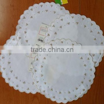 Hand embroidered white cotton coaster