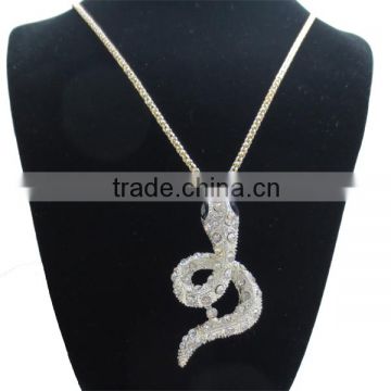 Long Chain with Crystal Snake Pendant Necklace