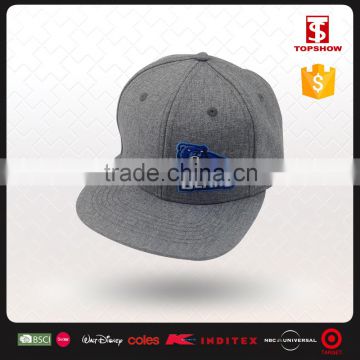 100% Polyester Grey plain embroidery short brim blank 6 panel hat with closed back